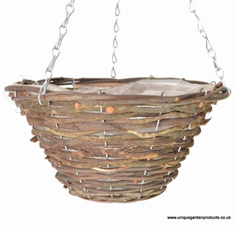 Wicker 14" Rattan Hanging Basket Planters Collection > - Wicker Collection
